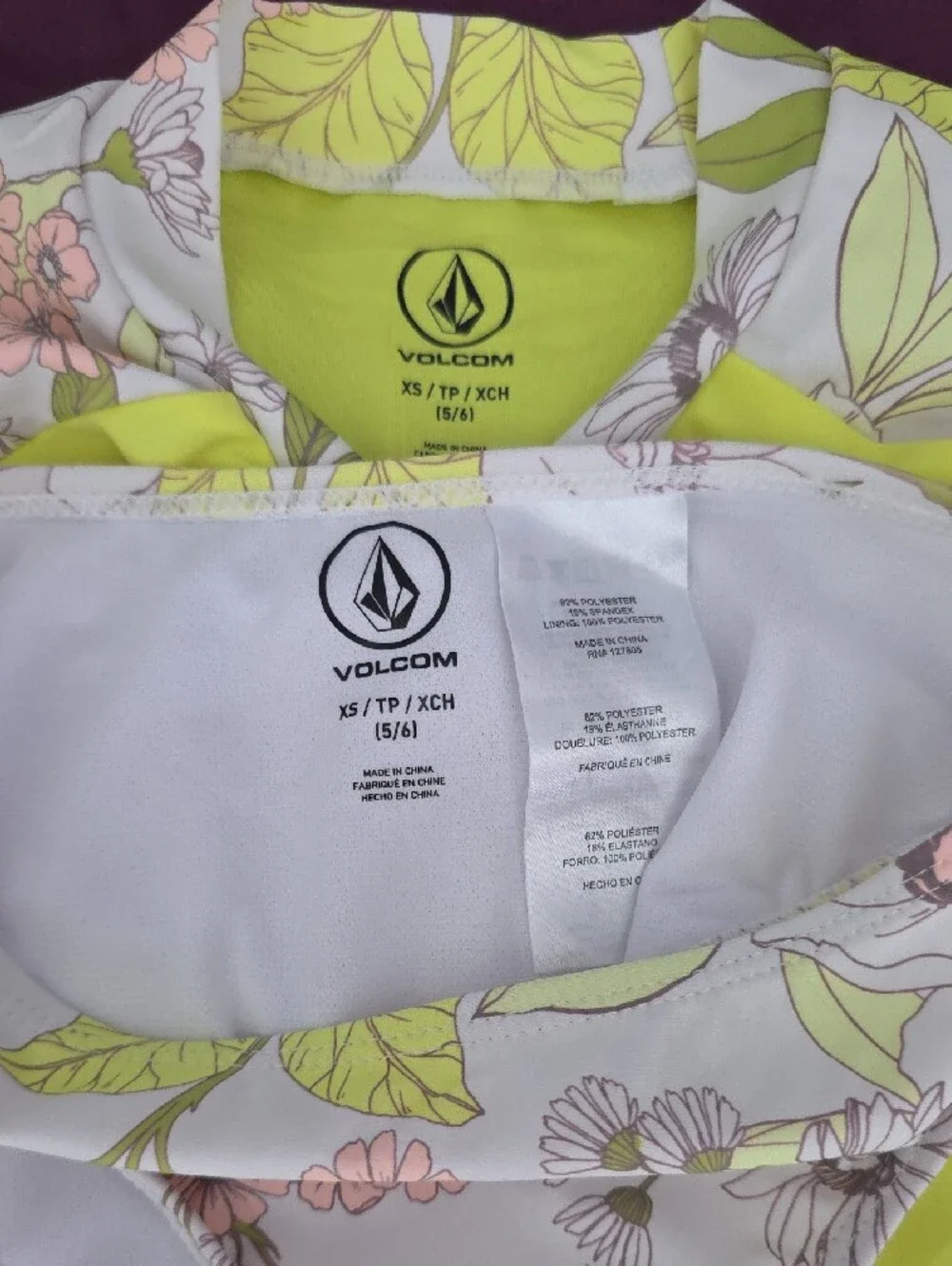 Volcom Neon Yellow and Floral Girls' Long Sleeve Rashguard Set